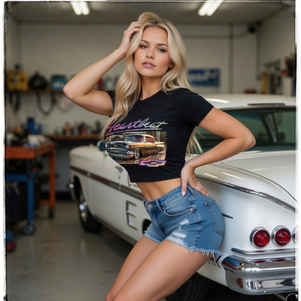 White 1958 impala pinup poster