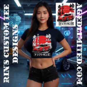 sexy asian pinup girl wearing a custom design car drifting design best seller.