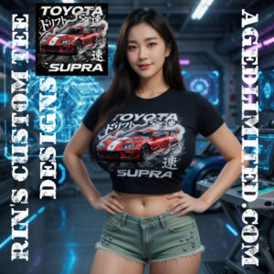 sexy asian pinup girl wearing a custom design car drifting design best seller.
